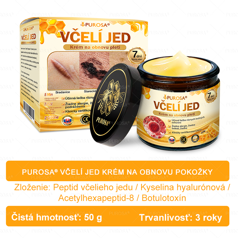 Izdelano in odposlano iz Slovenije 🏆 PUROSA® Krema z čebeljim strupom za obnovo kože ⏰ ZADNJI DAN – 80 % POPUST!
