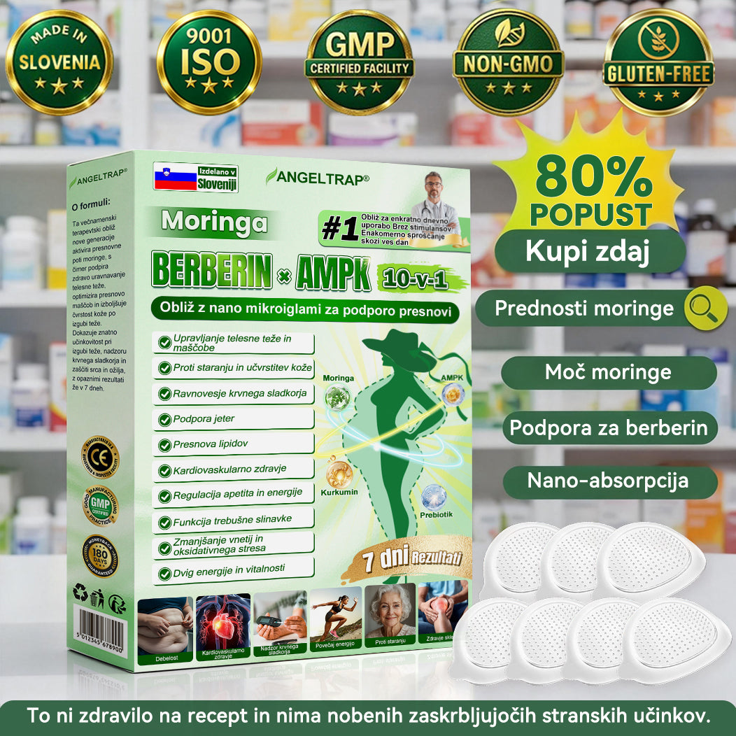 ANGELTRAP® Moringa × Berberin × AMPK 10-v-1 Metabolična podpora, obliž z nanotehnologijo mikroiglic 🇸🇮 (Dovolj je enkrat na dan, vidni rezultati v 7 dneh) ✅ Za debelost, ohlapno kožo, sladkorno bolezen, spalno apnejo, težave s sklepi in številne druge🌼