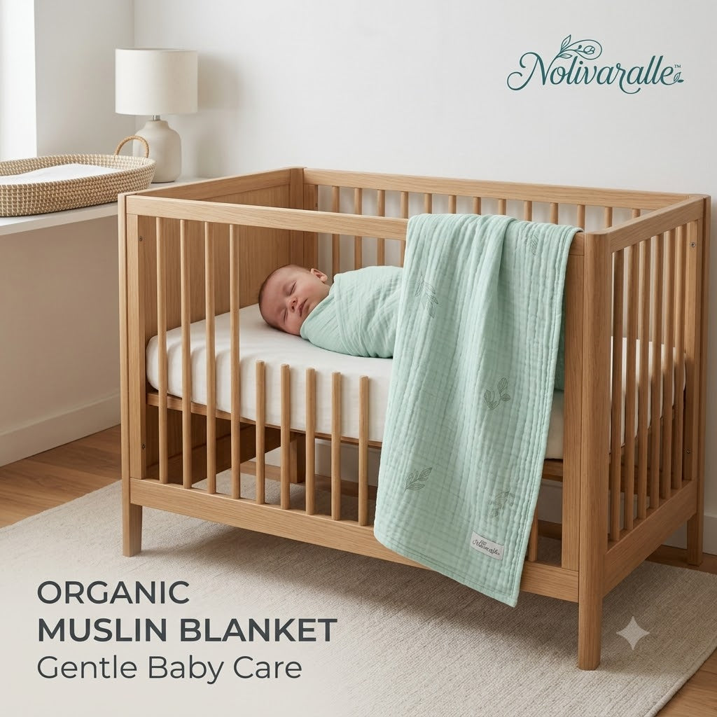 𝗡𝗼𝗹𝗶𝘃𝗮𝗿𝗮𝗹𝗹𝗲™ Organic Cotton Muslin Baby Swaddle Blanket